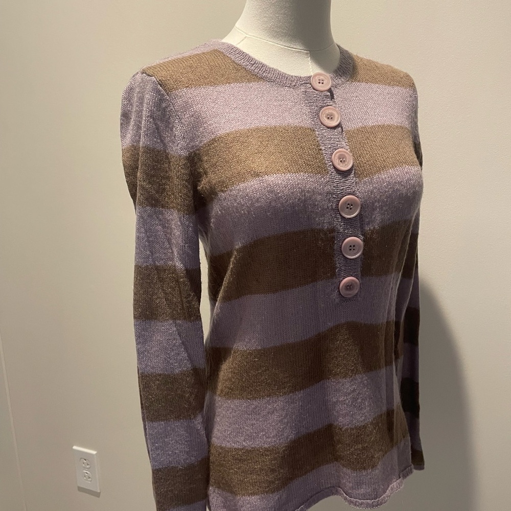 Striped Brown and Purple Button-Up Women's Top